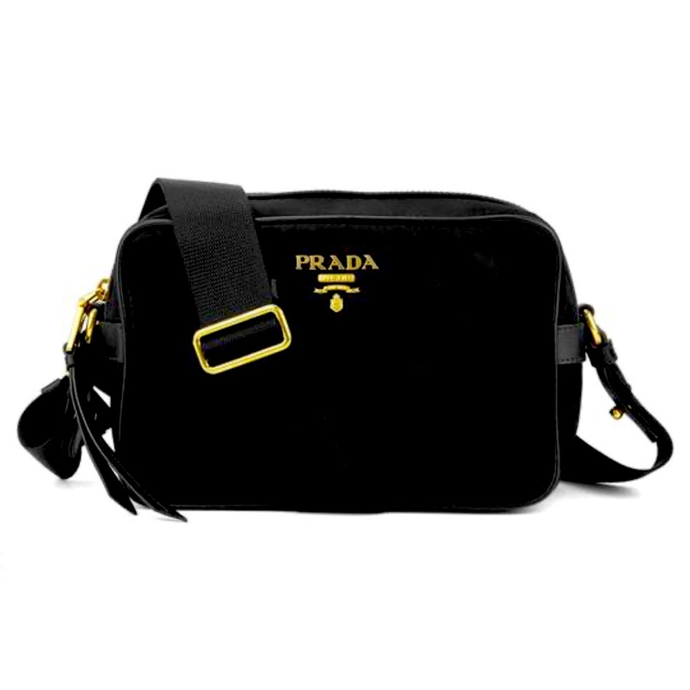 Prada Tessuto Soft Calf Trim Black Nylon Cross Body Bag